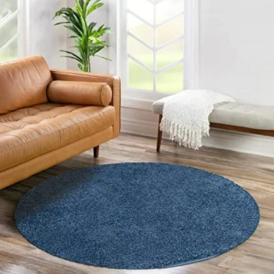 Abbildung von carpet city Shaggy Hochflor Teppich Rund 160 cm Blau Langflor Wohnzimmerteppich Einfarbig Uni Modern Flauschig Weiche Teppiche Schlafzimmer Deko