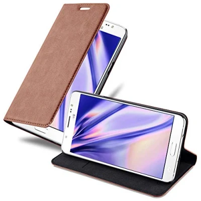 Abbildung von Cadorabo Hülle kompatibel mit Samsung Galaxy J5 2016 aus Premium Kunst Leder Flip Klappbare Stoßfeste Magnetische [Standfunktion] [Kartenfächern] Cover für Tasche in Braun