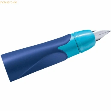 Abbildung von Linkshänder Griffstück für ergonomischen Schulfüller mit Anfänger Feder A STABILO EASYbirdy in mitternachtsblau/azur