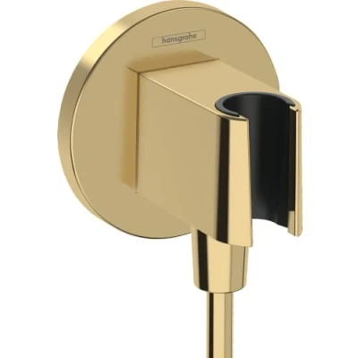 Abbildung von hansgrohe Wandanschluss mit Duschkopfhalterung FixFit S, Schlauchanschluss Dusche Brausehalter, Rückflussverhinderer, Polished Gold Optic