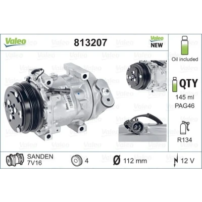 Abbildung von VALEO 813207 Kompressor 7V16 12 PAG 46 R 134a mit Kompressoröl NEW ORIGINAL PART IVECO: Daily 6 Kastenwagen, PEUGEOT: Boxer Kastenwagen