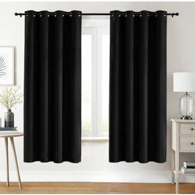 Abbildung von Utopia Bedding Verdunkelungsvorhänge mit Ösen thermovorhang 2er Set [132x160 cm, Schwarz] wärme und kälteisolierende schalldämmende Vorhang Blickdicht für Wohnzimmer, Schlafzimmer &amp; Büro