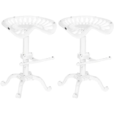 Abbildung von CLP 2er Set Barhocker Butch Mit Gusseisernem Sitz Und Fußstütze I Thekenhocker Metallgestell Höhenverstellbarem Sitz, Farbe:antik weiß