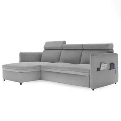 Abbildung von GREKPOL Sofa mit Schlaffunktion 160x220 Hellgrau Ecksofa und Bettkasten 3 Sitzer Schlafsofa Couch Soro Gewebe