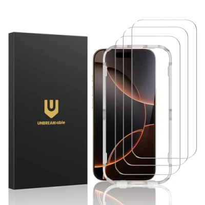 Abbildung von UNBREAKcable Bildschirmschutz für iPhone 16 Pro 3er Pack, Doppelte bruchsichere HD Gehärtetes Glas [Vollständige Abdeckung] [Einfache Installationsrahmen] [9H Härte] [Hüllefreundlich] Apple 6,3&quot;
