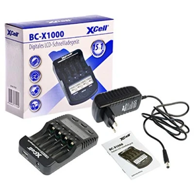 Abbildung von Schnellladegerät/LCD Anzeige/USB Anschluss/Refresh Funktion/Testfunktion BC X1000 Universal LCD Display 4 Schacht Plug Ladestation AA AAA NI MH Cd