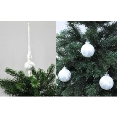 Abbildung von JACK by Thüringer Glas Eislack Christbaumspitze 28cm + 12x Christbaumkugeln 6cm Spitze Weihnachtskugel Set, Farbe:Weiß