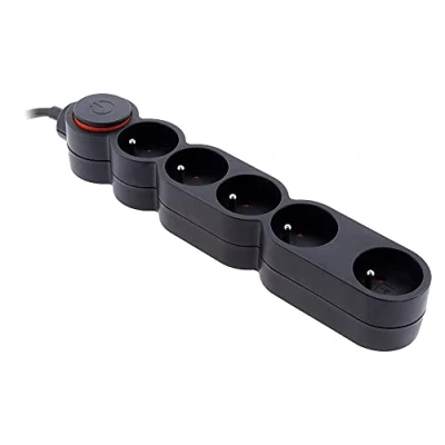Abbildung von Zenitech Home Steckdose, 5 Steckdosen, 16 A, 2P+T, mit Schalter und Stecker, extraplag, Schwarz Kabel HO5VV F 3G1 1,5 m