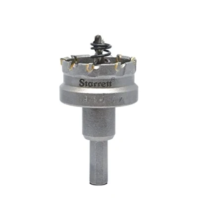 Abbildung von Starrett Hartmetall bestückte Lochsäge SM40 Blechschneider mit Aufnahme und Zentrierbohrer zum Bohren von Edelstahl Aluminiumlegierungen 40 mm