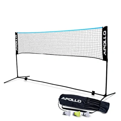 Abbildung von Apollo Badmintonnetz Badminton und Volleyball Netz, 300 cm, 400 500 höhenverstellbar, inkl. 3 Federbällen