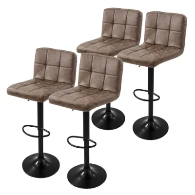 Abbildung von ML Design Barhocker 4er Set, Bezug aus Kunstleder, Braun, Gepolsterter Barstuhl mit Rückenlehne und Fußstütze, Tresenhocker höhenverstellbar, 360 drehbar, Bistrohocker Hocker Drehstuhl Barstühle