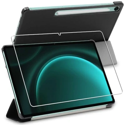 Abbildung von ebestStar Hülle für Samsung Galaxy Tab S9 FE X510N, 5G X516B, Slim Smart Cover (Ultra Dünn), Schutzhülle Etui, Ständer Case Cover, Schwarz + Panzer Schutz Glas