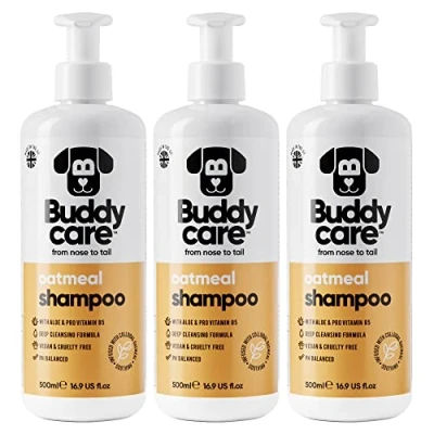 Abbildung von Haferflocken Hundeshampoo von Buddycare Shampoo für Hunde Mit gereizter Haut Beruhigend und Feuchtigkeitsspendend Aloe Vera Pro Vitamin B5 (500ml x3)