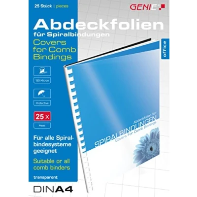 Abbildung von GENIE Prospekthülle Deckblätter DIN A4 Transparent, Glänzend Klarsicht 150 Mikron Abdeckfolien 25 Stück