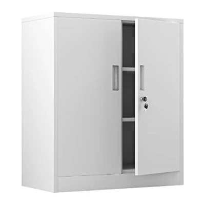 Abbildung von Aktenschrank Büroschrank Lagerschrank Metallschrank Stahlschrank, Aufbewahrungsschrank aus Metall mit verschließbaren Türen und 2 verstellbaren Regalen 92x80x40cm (Weiß)