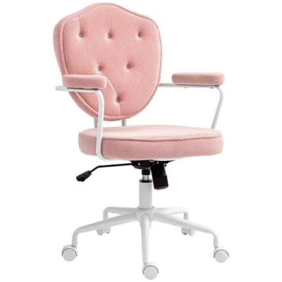 Abbildung von HOMCOM Bürostuhl Ergonomisch Schreibtischstuhl mit Wippfunktion, geknöpftem Bezug (Computerstuhl, 1 St), für Home Office, Teddybärvlies, Rosa