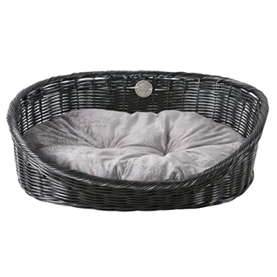 Abbildung von D&amp;D Hundekorb Rustic Rattan mit Kissen schwarz/anthrazit