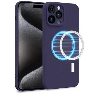 Abbildung von MyGadget Hülle für Apple iPhone 15 Pro Max [ kompatibel mit MagSafe ] Zweilagige Handyhülle Kameraschutz Cover Innenfutter &amp; Silikon außen Lila