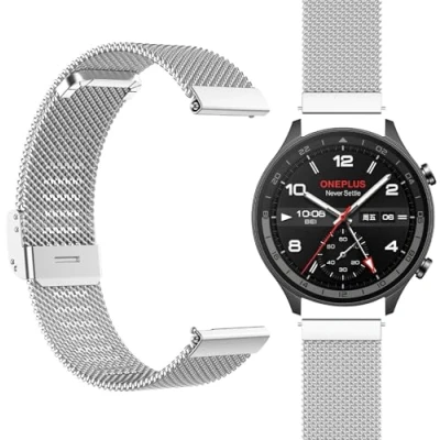 Abbildung von GIOPUEY Armband Kompatibel mit OnePlus Watch 2R, Geflochtenes Edelstahlarmband [Verschleißfest] [Stilvoll] Ersatzarmband Silver