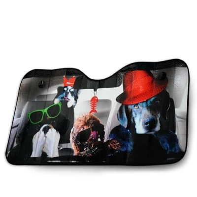 Abbildung von OK Cars Alu Sonnenschutz für Frontscheiben Hund 130 x 70 cm Hitzeschutz Auto Universell passender Frontscheibe Faltbarer Windschutzscheibe