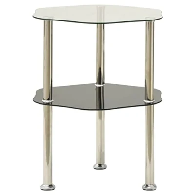 Abbildung von vidaXL Beistelltisch mit 2 Ablagen Couchtisch Wohnzimmertisch Sofatisch Telefontisch Kaffeetisch Glastisch Transparent Schwarz 38x38x50cm Hartglas