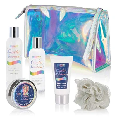 Abbildung von BRUBAKER Hautreinigungs Set Dusch und Badeset für Frauen, Pflegeset, 6 tlg., Einhorn Geschenkset in Kosmetiktasche, Wellness mit Vanille Lavendel Duft
