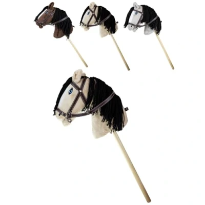Abbildung von RL24 Hobby Horse Steckenpferd mit Trense Spielpferd aus Plüsch Holzstock &amp; Langer Mähne Stockpferd ohne Griffe Rollen Pferde Hellbraun