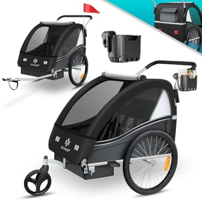 Abbildung von KESSER® Kinderanhänger Fahrradanhänger Sport RX 2 in 1 Joggerfunktion Kinderfahrradanhänger + 5 Punkt Sicherheitsgurt 360 Vorderrad Jogger Buggy Fahrrad Anhänger für bis Kinder max. 40kg,
