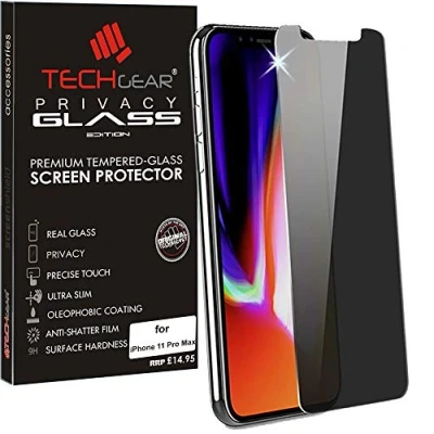 Abbildung von TECHGEAR Anti Spy Schutzfolie kompatibel mit iPhone 11 Pro Max PRIVACY Privatsphäre Edition Displayschutzfolie aus gehärtetem Glas