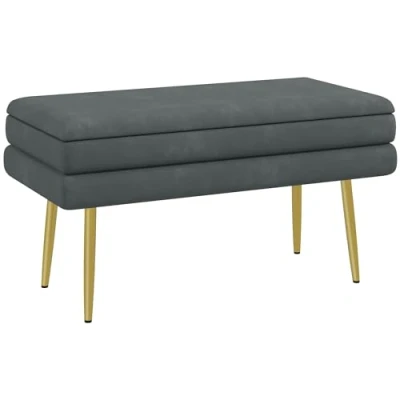 Abbildung von HOMCOM Sitzbank Polsterbank mit Stauraum, Samtoptik, Bettbank Stahlbeine (Aufbewahrungsbank, 1 St., Schuhbank), für Wohnzimmer, Schlafzimmer, Grau, 79,5 x 37,5 43 cm