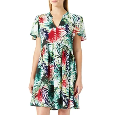 Abbildung von JdY Damen JDYSTARR Life S/S V Neck Dress WVN NOOS Kleid, Cloud Dancer/AOP:Tropical, 34