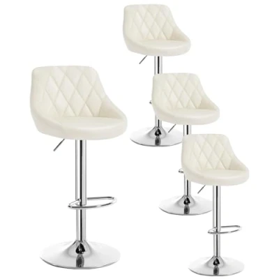 Abbildung von WOLTU 4er Set Barhocker Bistrohocker Tresenhocker Barstuhl Höhenverstellbar, Drehbar, Sitzfläche aus Kunstleder, verchromter Stahl Cremeweiß BH23cm 4