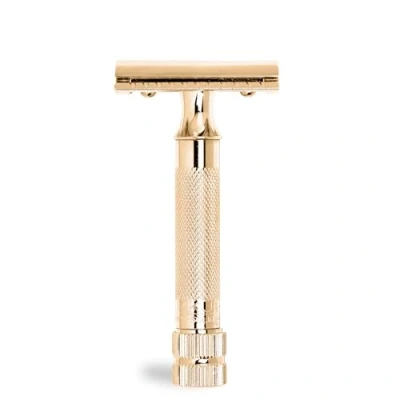 Abbildung von MERKUR Rasierhobel 34G Kompaktgriff Glanzgold Dreiteiliger Rasierer mit geradem Schnitt Geschlossener Kamm Ideal für Nassrasur Zinkdruckguss Messing Griffstück Made in Germany