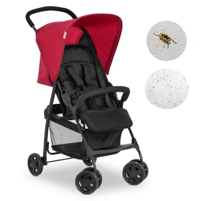 Abbildung von hauck Buggy Sport mit Schutzpaket ultraleichter Reisebuggy Regenschutz &amp; Mückennetz nur 5,9 kg, Liegefunktion, klein zusammenfaltbar, großer Korb (Rot)