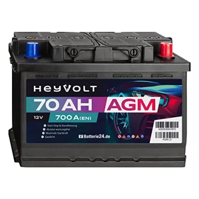 Abbildung von HeyVolt AGM Autobatterie 12V 70Ah 700A/EN Starterbatterie, Start Stopp &amp; Standheizung geeignet, absolut wartungsfrei