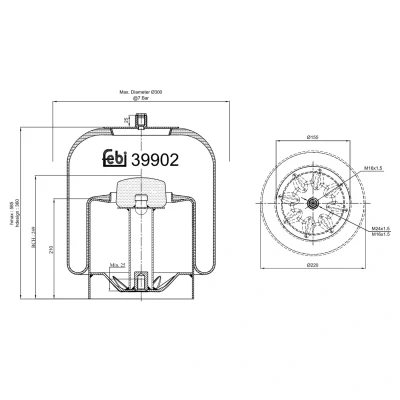 Abbildung von FEBI BILSTEIN 39902 Federbalg, Luftfederung MERCEDES BENZ: ANTOS, ACTROS MP4, MP2 / MP3