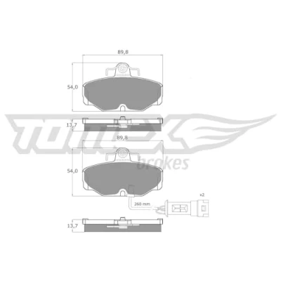 Abbildung von TOMEX brakes TX 10 671 Bremsbelagsatz Hinterachse inkl. Verschleißwarnkontakt FORD: Sierra Mk2 Limousine, Schrägheck, Kombi