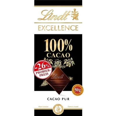 Abbildung von Lindt Schokolade EXCELLENCE 100 % Kakao, Promotion 50 g Tafel Purer intensiver Kakaogeschmack vegane Schokoladentafel Schokoladengeschenk