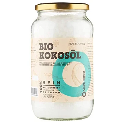 Abbildung von Bio Kokosöl CocoNativo 1000mL (1L) Kokosfett, Kokosnussöl, Premium, Nativ, Kaltgepresst, Rohkostqualität, Rein (1000ml) zum Kochen, Braten und Backen, für Haare Haut