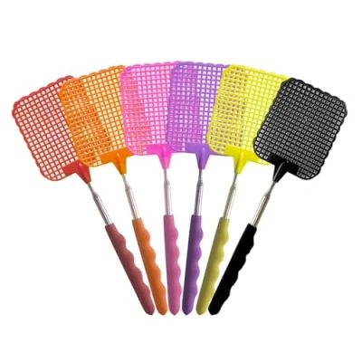 Abbildung von Fliegenklatsche, 6 Stück Bunt Fliegenklatsche Ausziehbar, Stabil,Manual Extendable Fly Catcher für Fliegen und Insekten Abzuwehren（Rot/Orange/Gelb/Rosa/Lila/Schwarz）