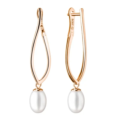 Abbildung von Gaura Pearls Perlenohrringe weiß, tropfen, 6.5 7 mm, 585 Roségold plattiertes 925er Silber