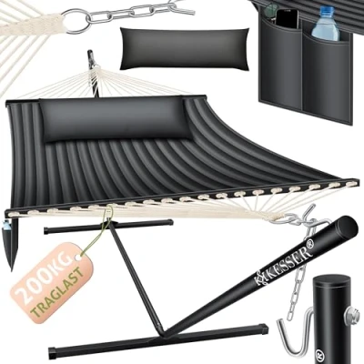 Abbildung von KESSER® Hängematte Hill mit Gestell Kissen Doppelhängematte für 2 Personen Stabiler Rahmen 200kg Belastbarkeit Indoor &amp; Outdoor XXL Hängesessel Doppel Mehrpersonen Garten Balkon Terrasse, Anthrazit