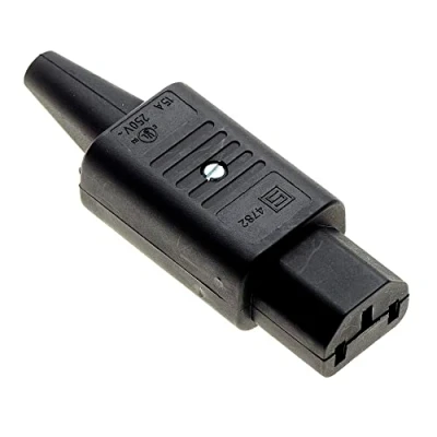 Abbildung von C13 Wiederverdrahtbarer IEC Stecker, 15A, Gerade, Schwarz IEC320 Steckverbinder 3 Polige Buchse für Stromadapter Stifte Inline Stecker