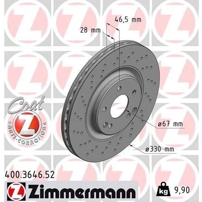 Abbildung von ZIMMERMANN SPORT COAT Z 400.3646.52 Bremsscheibe 330 28 7/5 5 112 innenbelüftet, gelocht beschichtet hochgekohlt MERCEDES BENZ: C Klasse Limousine