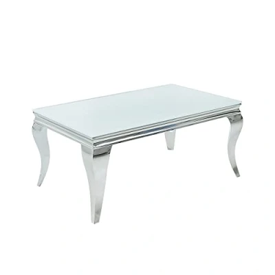 Abbildung von riess ambiente Couchtisch MODERN BAROCK 100cm weiß, Wohnzimmer · Glasplatte Edelstahl eckig