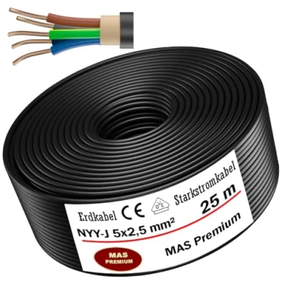 Abbildung von MAS Premium Erdkabel Deutscher Marken Elektrokabel Ring zur Verlegung im Erd und Außenbereich Standard Starkstromkabel (NYY J 5x2,5 mm², 25m)