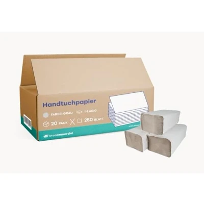 Abbildung von Inoverse Papierhandtücher 5000 Blatt, Falthandtücher, Papiertücher 25x23 cm ZZ falz, Paper Towels, für Spender, Einweghandtücher, Handtuchpapier, Grau