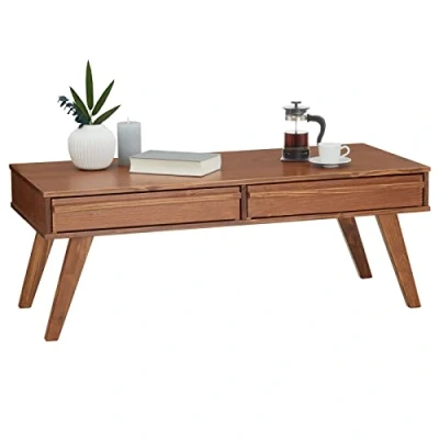 Abbildung von IDIMEX Couchtisch Jona mit 2 Schubladen im Skandi Look, moderner Beistelltisch Holzfüßen, eleganter Sofatisch aus massiver Kiefer in Kastanie