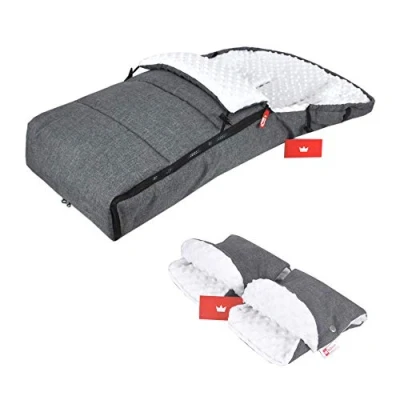 Abbildung von BABYLUX Fußsack 90cm Minky Kinderwagen Buggy Babyschale Thermo +/ Muff Handmuff Winterfußsack (Grau + Weiß Handmuff)