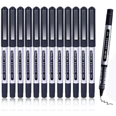 Abbildung von Tintenroller Stifte, 12 Stück Gelstifte Schwarz, 0,5mm Flüssigtinte Rollerball Stift, Schnelltrocknend Gelschreiber Glatter Kugelschreiber für Journaling, Schreiben, Notieren &amp; Skizzieren
